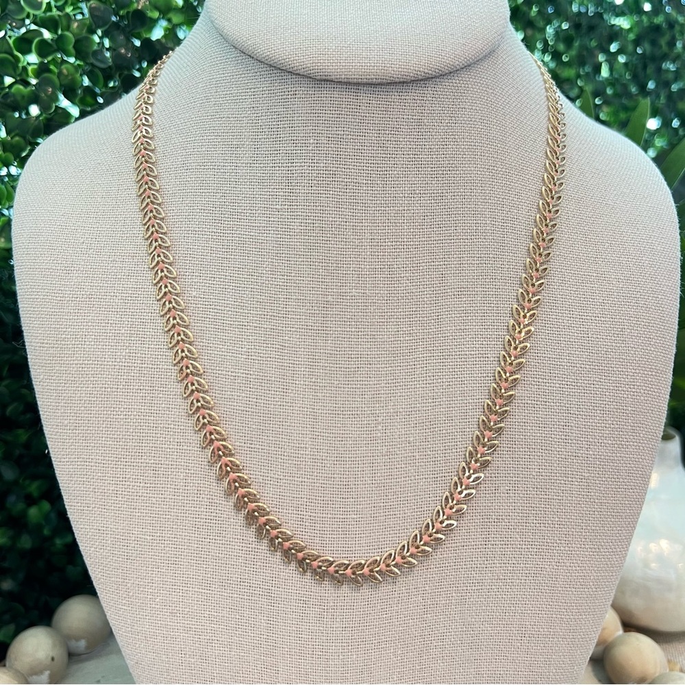 NWT Leaf Design Chain Necklace | Adjustable | Gold with Pink Accents | Boutique